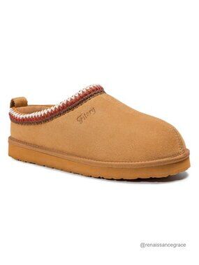 Suede Slippers Slip On House Flats with Faux Fur Lining